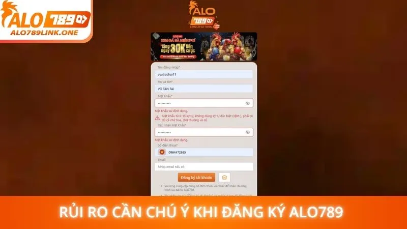 Rủi ro cần chú ý khi đăng ký Alo789