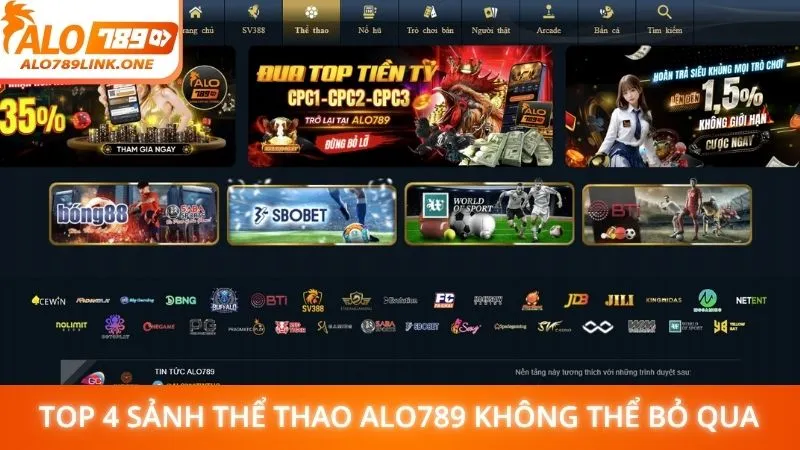 Top 4 sảnh thể thao Alo789 không thể bỏ qua
